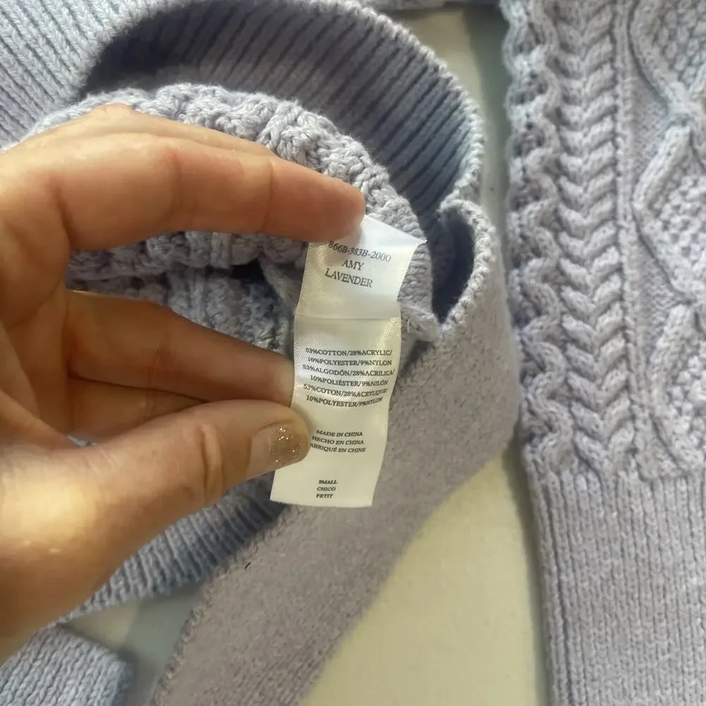 Rails Amy Sweater Cable Knit Tie Back Women's S Lavender Light Purple NEW